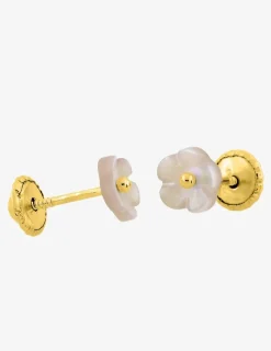 Boucles d'oreilles fleur or jaune 375‰ et nacre rose SO OR