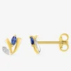 Boucles d'oreilles fleur plaqué or, rhodium et oxyde de zirconium blanc et bleu foncé SO OR