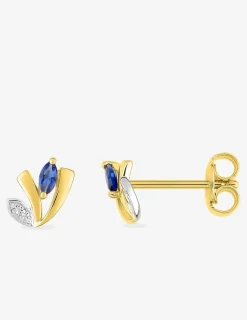 Boucles d'oreilles fleur plaqué or, rhodium et oxyde de zirconium blanc et bleu foncé SO OR