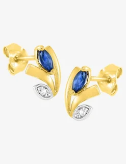 Boucles d'oreilles fleur plaqué or, rhodium et oxyde de zirconium blanc et bleu foncé SO OR