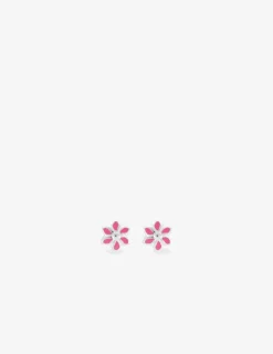 Boucles d'oreilles fleurs argent 925 ‰ laque rose SO OR