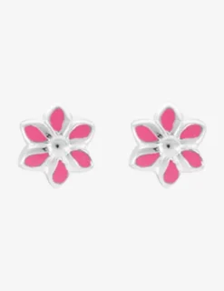 Boucles d'oreilles fleurs argent 925 ‰ laque rose SO OR