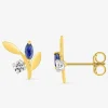 Boucles d'oreilles fleurs or jaune 375‰, saphir et oxyde de zirconium SO OR