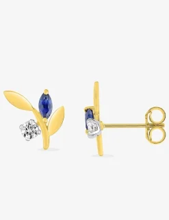 Boucles d'oreilles fleurs or jaune 375‰, saphir et oxyde de zirconium SO OR