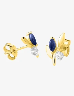 Boucles d'oreilles fleurs or jaune 375‰, saphir et oxyde de zirconium SO OR