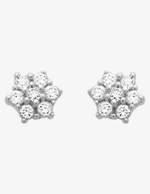 Boucles d'oreilles fleurs argent rhodié 925 %o avec oxyde de zirconium SO OR