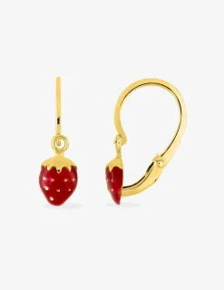 Boucles d'oreilles fraise or jaune 750 ‰ laque rouge SO OR