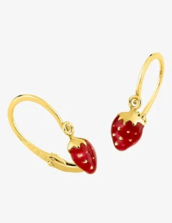 Boucles d'oreilles fraise or jaune 750 ‰ laque rouge SO OR