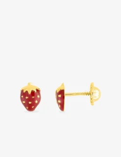 Boucles d'oreilles fraises or jaune 375‰ et laque SO OR