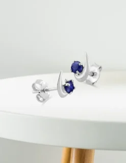 Boucles d'oreilles gouttes or blanc 375‰ et saphir SO OR