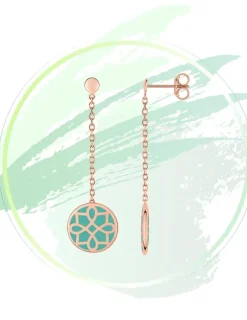 Boucles d'oreilles Harmonie Or rose 375‰ et laque verte aqua SO OR