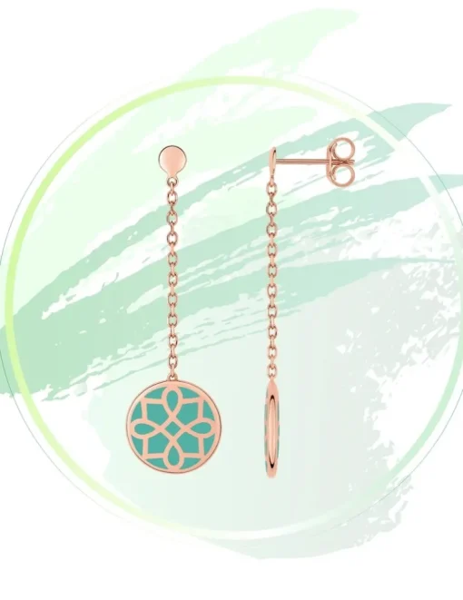 Boucles d'oreilles Harmonie Or rose 375‰ et laque verte aqua SO OR