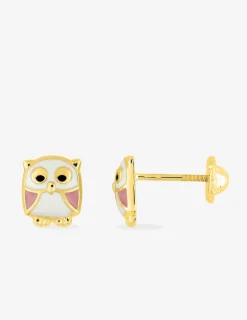 Boucles d'oreilles hibou or jaune 375‰ et laque SO OR