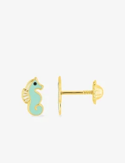 Boucles d'oreilles hippocampes clous or jaune 375 ‰ SO OR