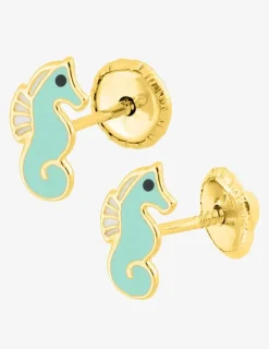 Boucles d'oreilles hippocampes clous or jaune 375 ‰ SO OR