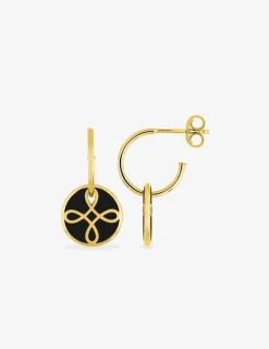 Boucles d'oreilles Lorever Or jaune 375‰, motif jeton laque noir de Jais SO OR