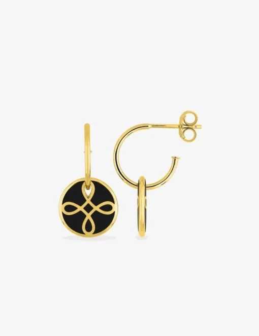 Boucles d'oreilles Lorever Or jaune 375‰, motif jeton laque noir de Jais SO OR