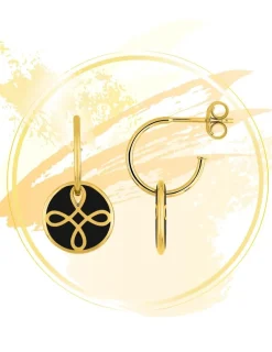 Boucles d'oreilles Lorever Or jaune 375‰, motif jeton laque noir de Jais SO OR
