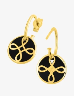 Boucles d'oreilles Lorever Or jaune 375‰, motif jeton laque noir de Jais SO OR