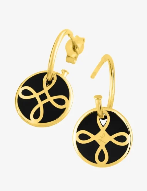 Boucles d'oreilles Lorever Or jaune 375‰, motif jeton laque noir de Jais SO OR