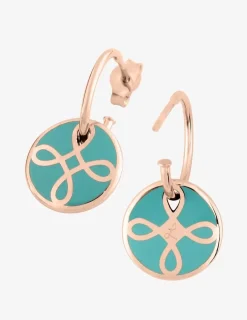 Boucles d'oreilles Lorever Or rose 375‰, motif jeton laque verte aqua SO OR