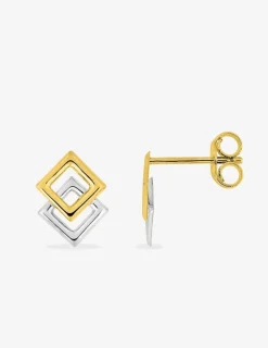 Boucles d'oreilles losange or jaune 750 ‰ et rhodium SO OR