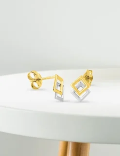 Boucles d'oreilles losange or jaune 750 ‰ et rhodium SO OR