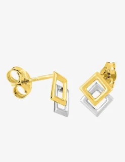 Boucles d'oreilles losange or jaune 750 ‰ et rhodium SO OR
