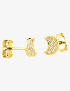 Boucles d'oreilles lune or jaune 375‰ et oxydes de zirconium SO OR