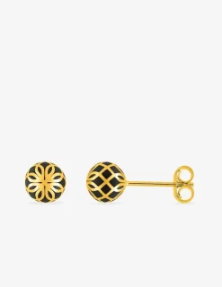 Boucles d'oreilles Mélodie Or jaune 375‰ et laque noir de Jais, petit modèle SO OR