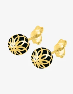 Boucles d'oreilles Mélodie Or jaune 375‰ et laque noir de Jais, petit modèle SO OR