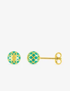 Boucles d'oreilles Mélodie Or jaune 375‰ et laque verte aqua, petit modèle SO OR
