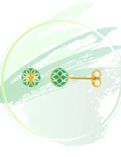 Boucles d'oreilles Mélodie Or jaune 375‰ et laque verte aqua, petit modèle SO OR
