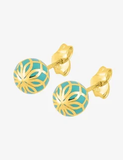 Boucles d'oreilles Mélodie Or jaune 375‰ et laque verte aqua, petit modèle SO OR