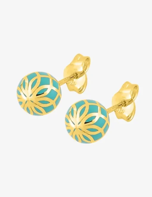 Boucles d'oreilles Mélodie Or jaune 375‰ et laque verte aqua, petit modèle SO OR