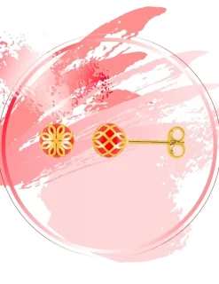 Boucles d'oreilles Mélodie Or jaune 375‰ et laque corail, petit modèle SO OR
