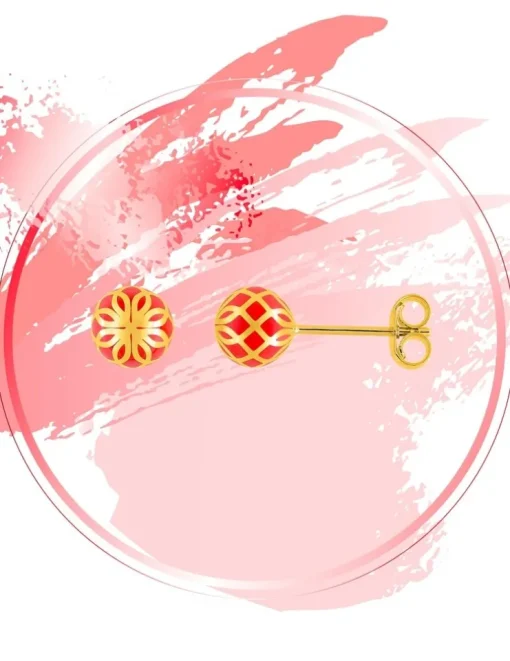Boucles d'oreilles Mélodie Or jaune 375‰ et laque corail, petit modèle SO OR