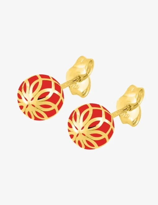Boucles d'oreilles Mélodie Or jaune 375‰ et laque corail, petit modèle SO OR