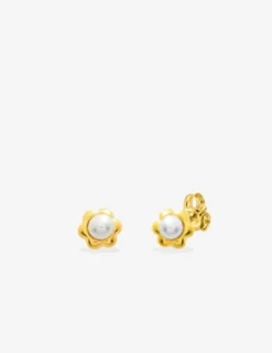 Boucles d'oreilles or 750 ‰ forme fleur avec perles de culture d'eau douce SO OR