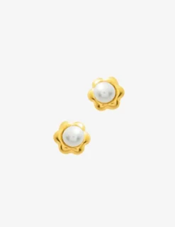 Boucles d'oreilles or 750 ‰ forme fleur avec perles de culture d'eau douce SO OR