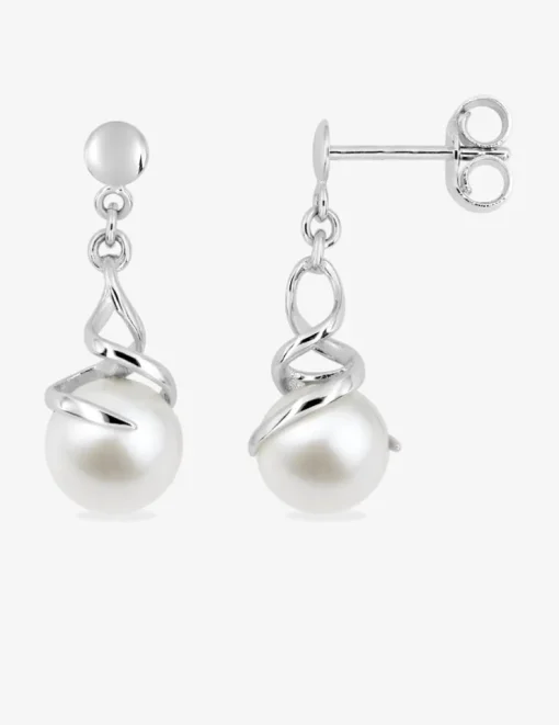 Boucles d'oreilles or blanc 375‰ et perle 6 mm SO OR