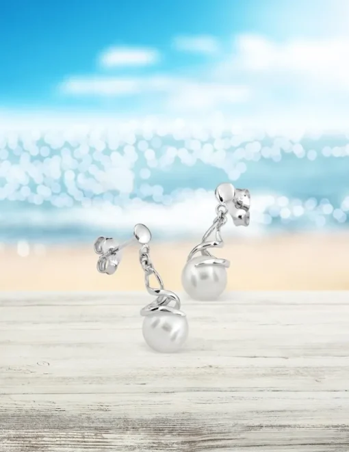 Boucles d'oreilles or blanc 375‰ et perle 6 mm SO OR