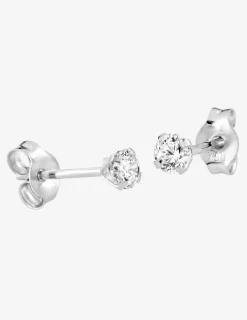 Boucles d'oreilles or blanc 750 ‰, oxyde de zirconium 3 mm SO OR