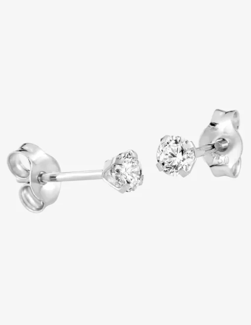 Boucles d'oreilles or blanc 750 ‰, oxyde de zirconium 3 mm SO OR