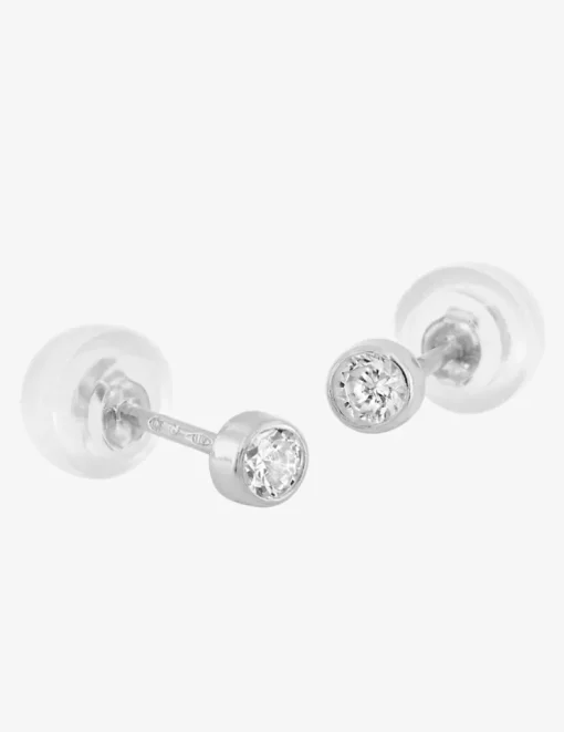 Boucles d'oreilles or blanc 750 ‰, oxyde de zirconium 3 mm serti clos SO OR