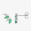 Boucles d'oreilles or blanc 375‰ navettes émeraudes et oxydes de zirconium SO OR