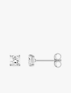 Boucles d'oreilles or blanc 750‰ et oxyde de zirconium carré 3,5 mm SO OR