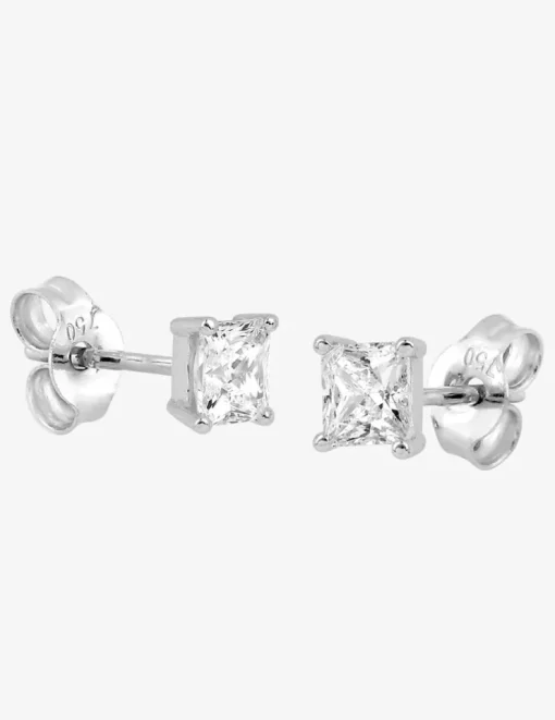 Boucles d'oreilles or blanc 750‰ et oxyde de zirconium carré 3,5 mm SO OR