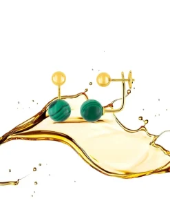 Boucles d'oreilles or jaune 750 ‰ et malachite SO OR