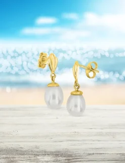 Boucles d'oreilles or jaune 375‰ et perle 6 mm SO OR